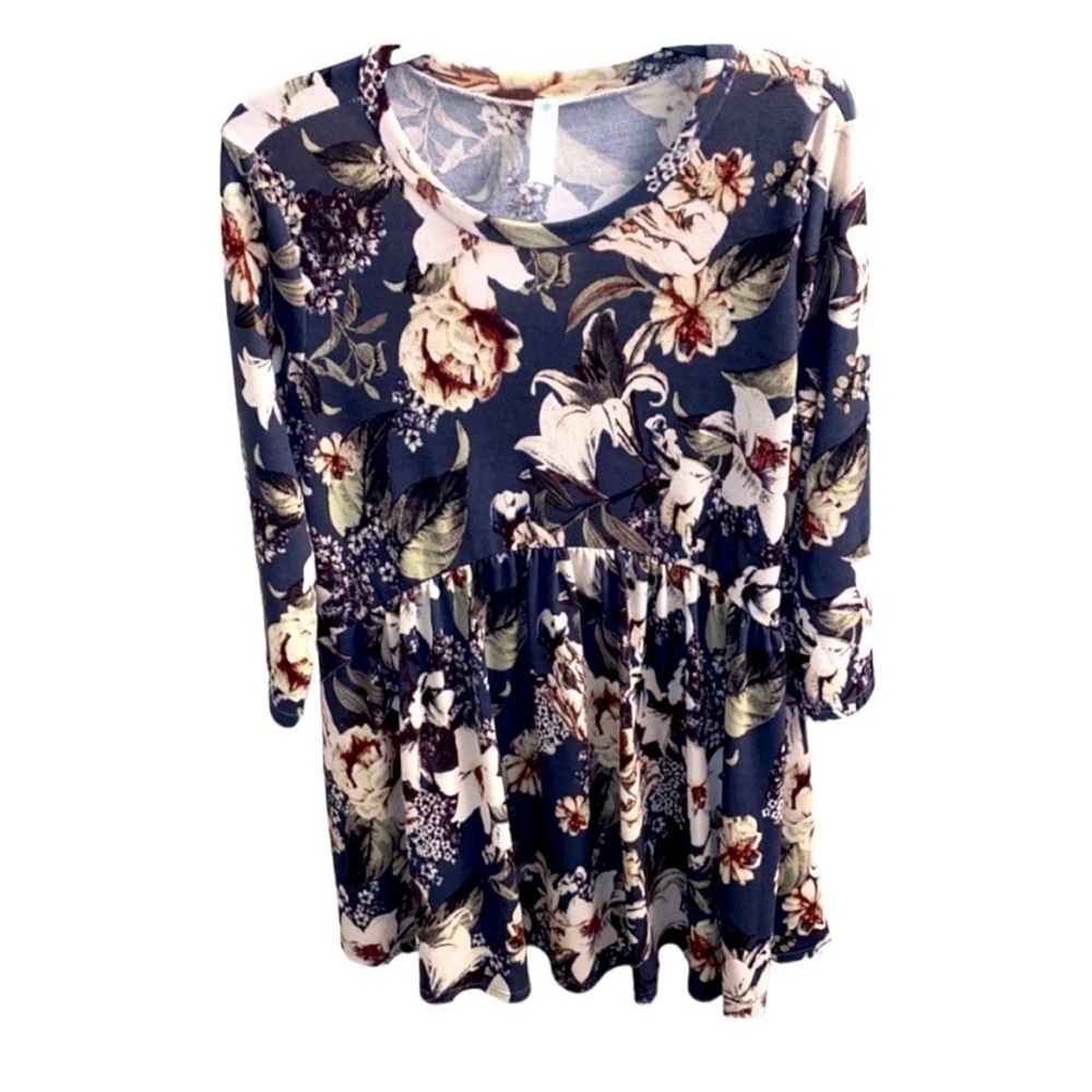 BOHOBLU Flowy Boho Long Sleeve Spring Floral Empire Shift Mini Dress Size M